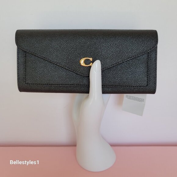 COACH Wyn Envelope Crossgrain Leather Wallet- Black color - Picture 5 of 16